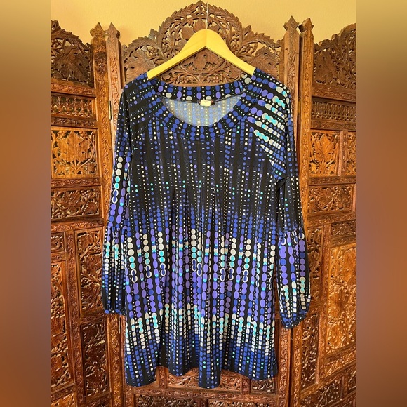 Y2K Colorful Flowy Patterned Tunic Dress 2000’s polka dots - Picture 1 of 8